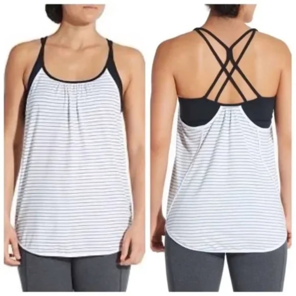 Calia by Carrie Underwood Two-Layer Strappy Workout Top with Built In Sports Bra